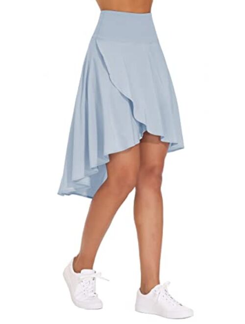 THE GYM PEOPLE Women's High Waist Wrap Ruffle Hem Asymmetric Skort High Low Flowy Midi Skirt with Shorts