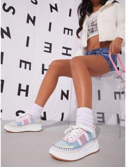 Colorblock Lace-up Front Flatform Skate Shoes