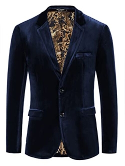 Mens Velvet Blazer Two Button Solid Slim Fit Blazer Sport Coat for Dinner Prom Wedding