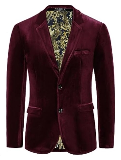 Mens Velvet Blazer Two Button Solid Slim Fit Blazer Sport Coat for Dinner Prom Wedding