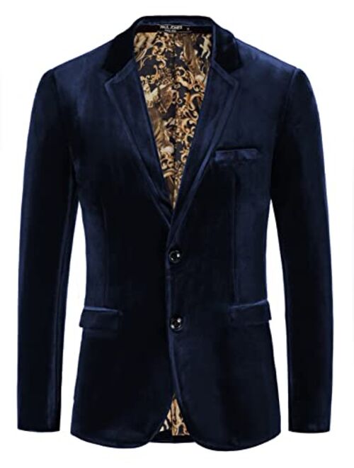 PJ PAUL JONES Mens Velvet Blazer Two Button Solid Slim Fit Blazer Sport Coat for Dinner Prom Wedding