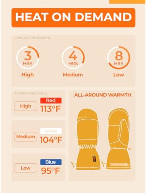 ORORO Leather Heated Mittens for Men and Women, Heated Chopper Mittens with Rechargeable Battery for Outdoor Work