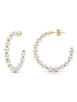 Gacimy Pearl Hoop Earrings for Women with 925 Sterling Silver Post