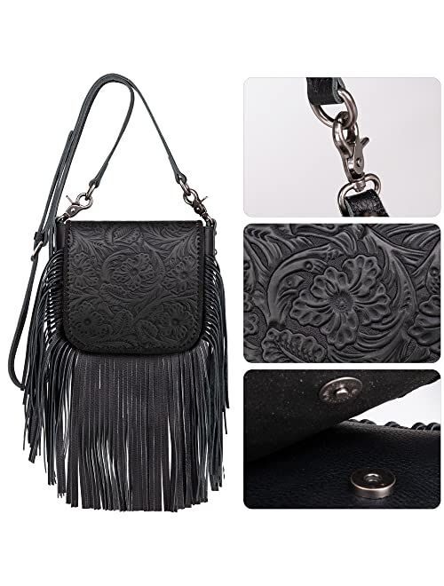 Montana West Genuine Leather Fringe Purse Western Crossbody Bag for Women