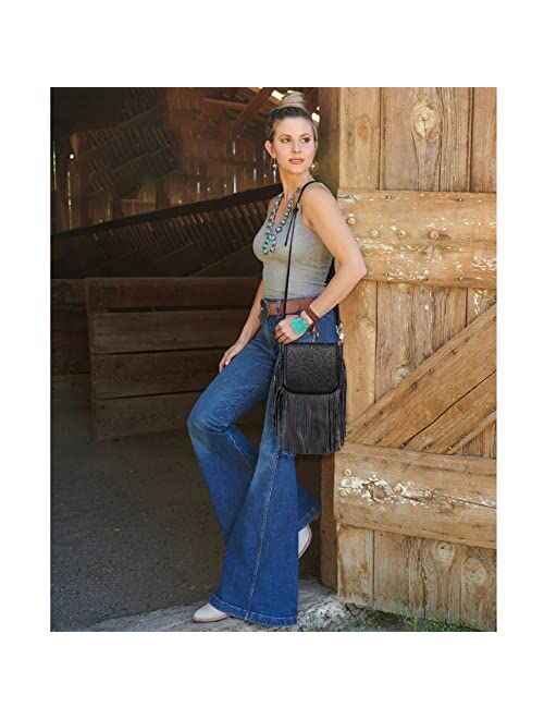 Montana West Genuine Leather Fringe Purse Western Crossbody Bag for Women