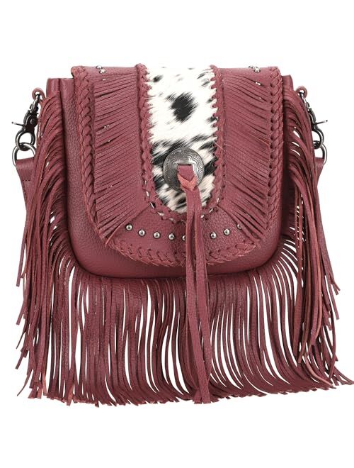 Montana West Genuine Leather Fringe Purse Western Crossbody Bag for Women