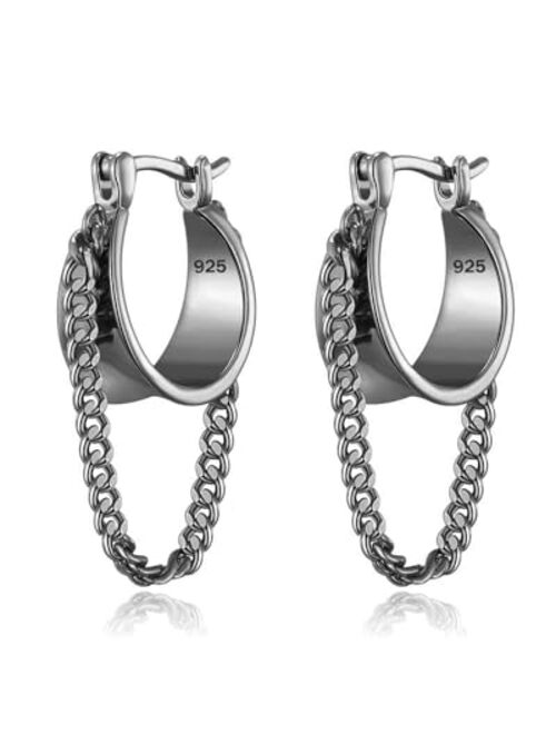 Ritach 925 Sterling Silver Small Huggie Hoop Earrings for Women Trendy 14K Gold Plated Chain Hoop Flower Dangle Drop Earrings