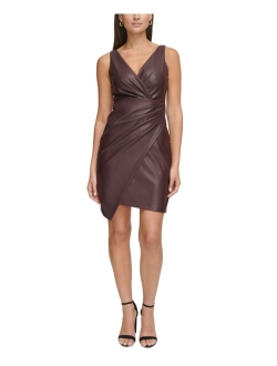 Women's Faux-Leather Faux-Wrap Sheath Dress