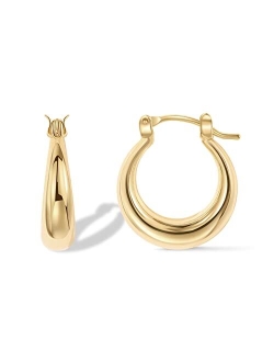 14K Gold Plated Sterling Silver Post Chunky Hoops | Thick Lightweight Gold Hoop Earrings for Women