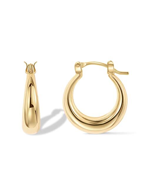 PAVOI 14K Gold Plated Sterling Silver Post Chunky Hoops | Thick Lightweight Gold Hoop Earrings for Women