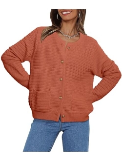 LILLUSORY Women's Cardigan Sweaters 2023 Fall Open Front Long Sleeve Button Down Knit Cardigans Outerwear with Pockets