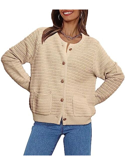 LILLUSORY Women's Cardigan Sweaters 2023 Fall Open Front Long Sleeve Button Down Knit Cardigans Outerwear with Pockets