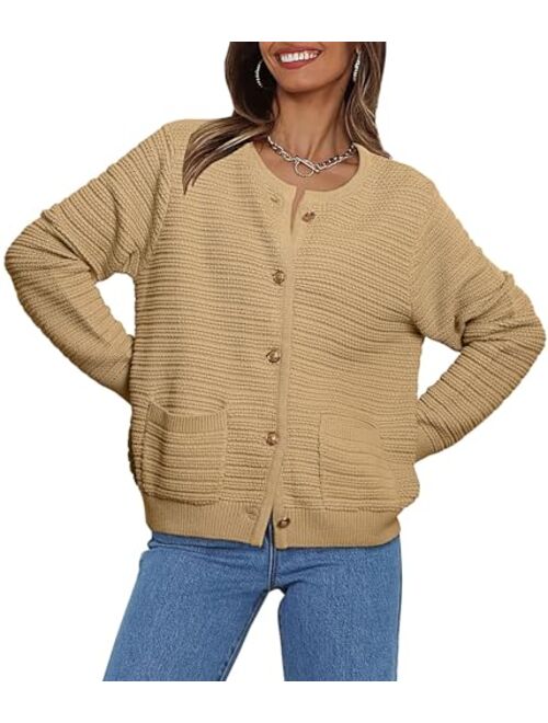 LILLUSORY Women's Cardigan Sweaters 2023 Fall Open Front Long Sleeve Button Down Knit Cardigans Outerwear with Pockets