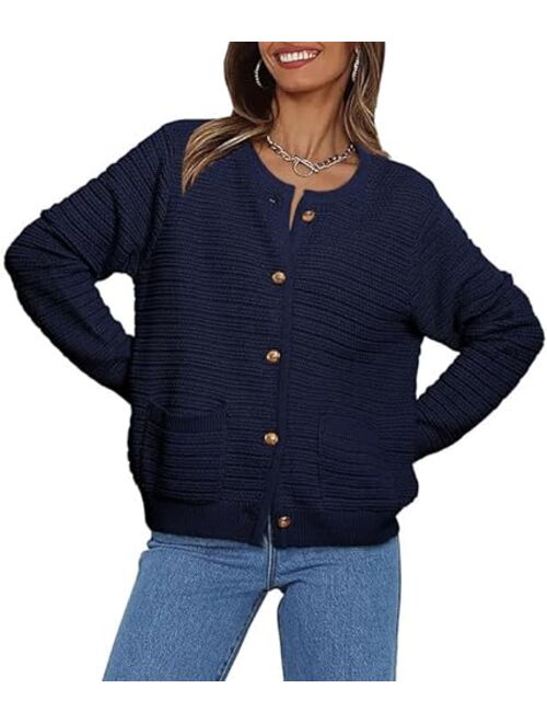 LILLUSORY Women's Cardigan Sweaters 2023 Fall Open Front Long Sleeve Button Down Knit Cardigans Outerwear with Pockets