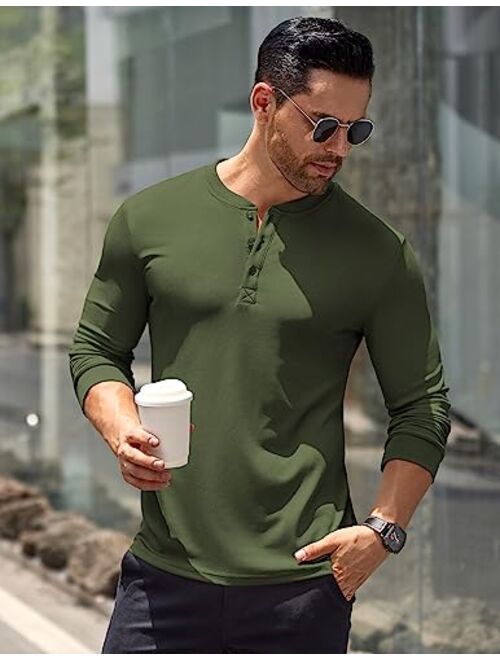 COOFANDY Men's Long Sleeve Henley Shirts Stretch Ribbed T-Shirts Fashion Casual Basic Tops