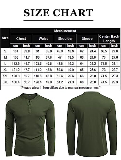 COOFANDY Men's Long Sleeve Henley Shirts Stretch Ribbed T-Shirts Fashion Casual Basic Tops