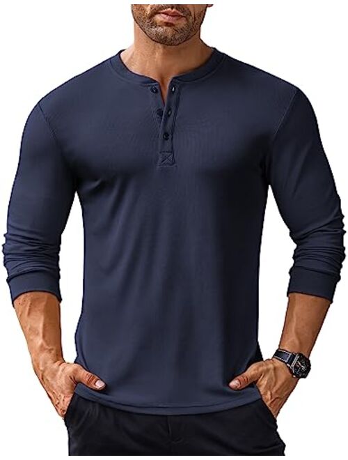 COOFANDY Men's Long Sleeve Henley Shirts Stretch Ribbed T-Shirts Fashion Casual Basic Tops