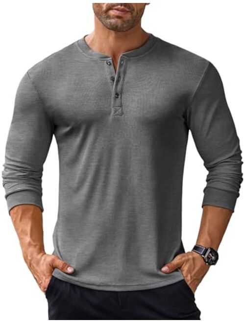 COOFANDY Men's Long Sleeve Henley Shirts Stretch Ribbed T-Shirts Fashion Casual Basic Tops