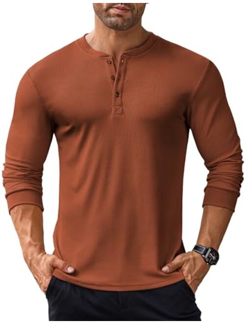 COOFANDY Men's Long Sleeve Henley Shirts Stretch Ribbed T-Shirts Fashion Casual Basic Tops