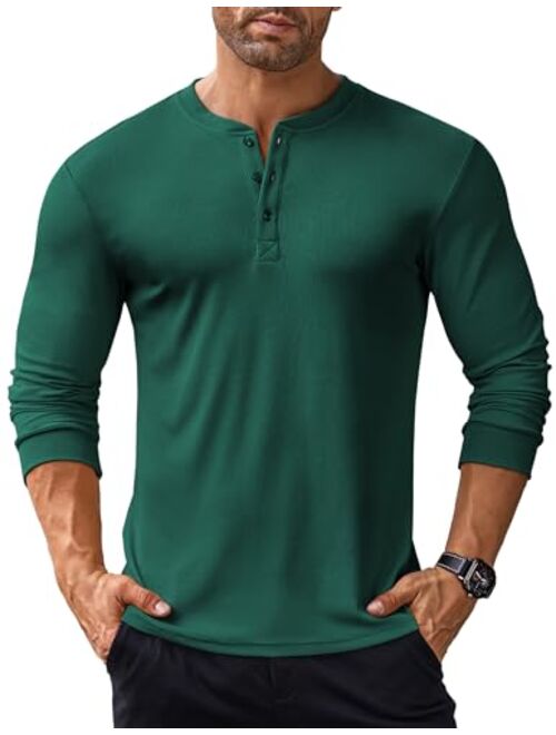 COOFANDY Men's Long Sleeve Henley Shirts Stretch Ribbed T-Shirts Fashion Casual Basic Tops