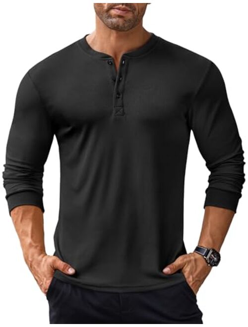 COOFANDY Men's Long Sleeve Henley Shirts Stretch Ribbed T-Shirts Fashion Casual Basic Tops