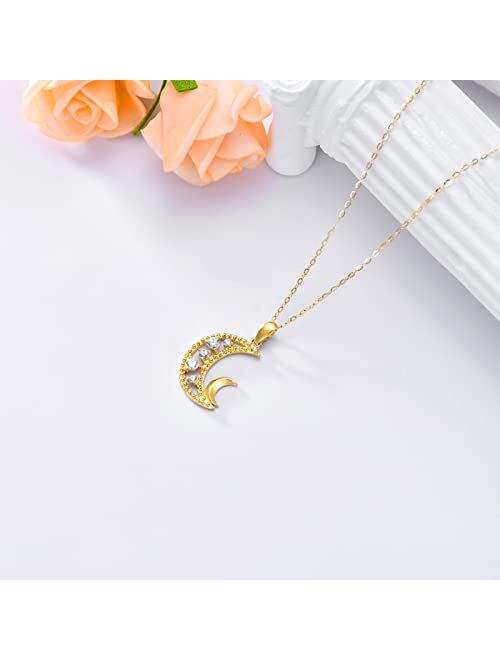 SISGEM Real Gold Moon Necklace for Women Girls,14K Yellow Gold Crescent Moon Pendant Necklace Celestial Fine Jewelry Gifts for Birthday Christmas 16+1+1 inch