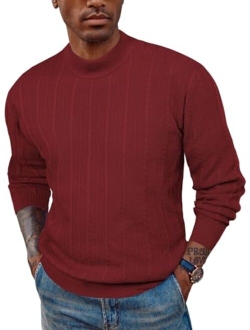 Men's Casual Cable Knitted Sweater Slim Fit Turtleneck Pullover Sweater