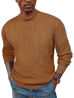 Men's Casual Cable Knitted Sweater Slim Fit Turtleneck Pullover Sweater