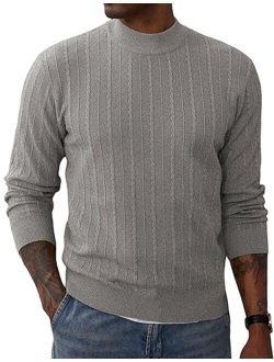 Men's Casual Cable Knitted Sweater Slim Fit Turtleneck Pullover Sweater