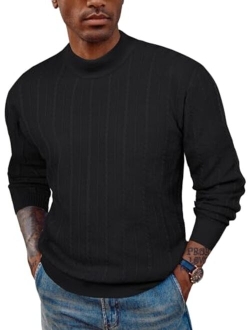 Men's Casual Cable Knitted Sweater Slim Fit Turtleneck Pullover Sweater