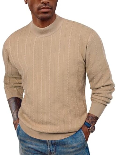 PJ PAUL JONES Men's Casual Cable Knitted Sweater Slim Fit Turtleneck Pullover Sweater