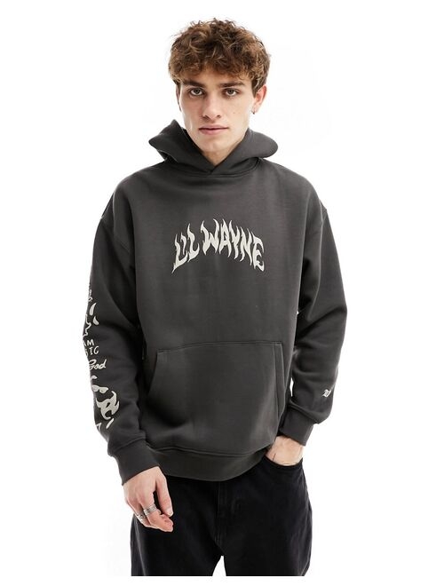 Buy Pull Bear Lil Wayne printed hoodie in black online Topofstyle