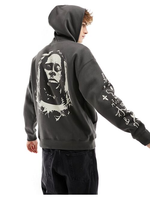 Pull&Bear Lil Wayne printed hoodie in black