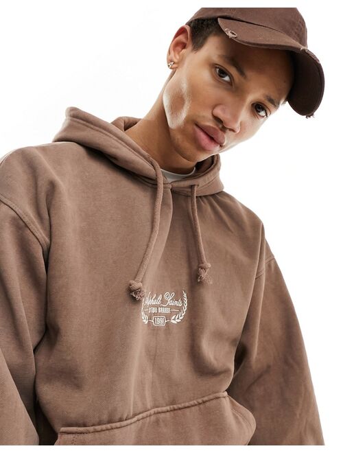 Pull&Bear printed hoodie in brown