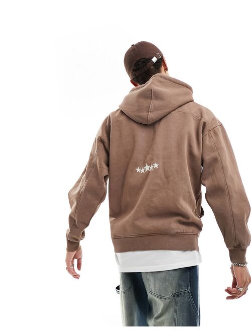 Pull&Bear printed hoodie in brown