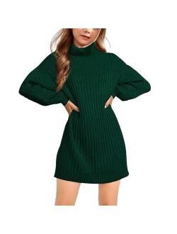 Virmoku Girls Oversized Sweater Dress Turtleneck Batwing Sleeve Winter Long Kids Casual Sweaters for Girls Dresses