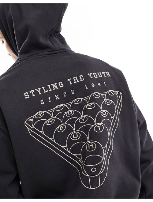 Pull&Bear Rhode Island printed hoodie in black