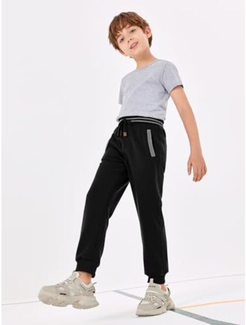 Haloumoning Boys Sweatpants Kids Fleece Lined Drawstring Joggers with Pockets 5-14 Years