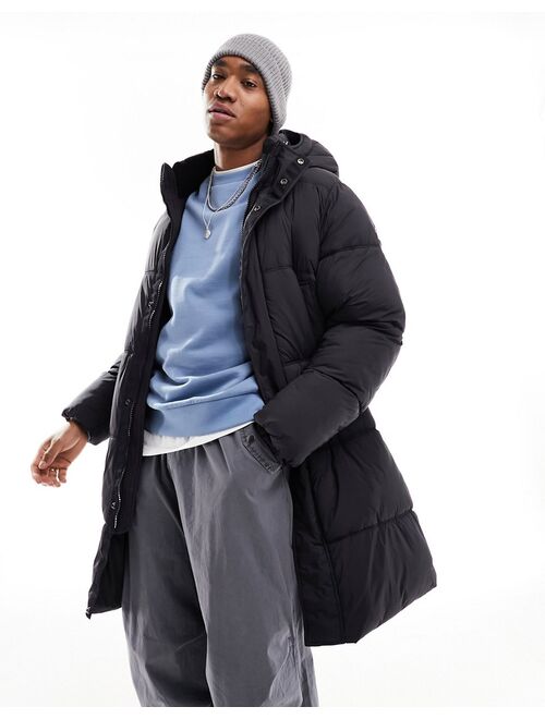 Pull&Bear longline puffer jacket in black