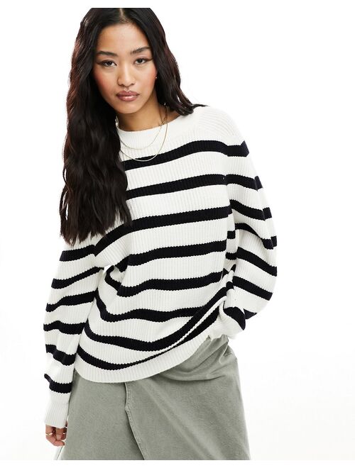 Pull&Bear boxy ribbed sweater in ecru stripe