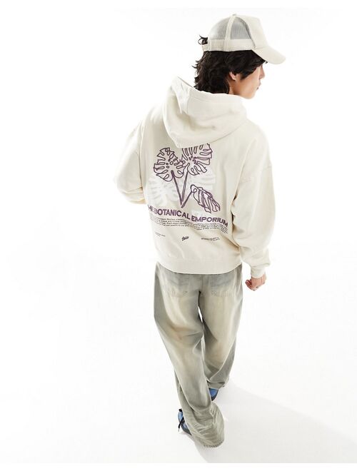 Pull&Bear Botanical printed hoodie in ecru