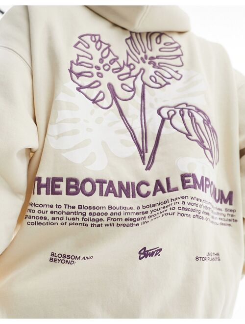 Pull&Bear Botanical printed hoodie in ecru