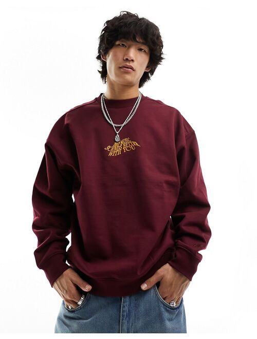 Pull&Bear embroidered sweatshirt in burgundy