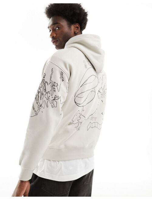 Pull&Bear world graphic printed hoodie in ecru