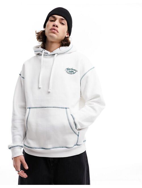 Pull&Bear overlock hoodie in white