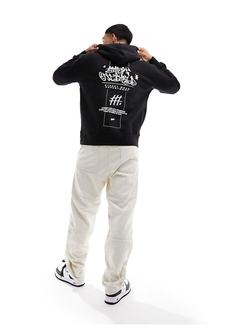 Pull&Bear graffiti back printed hoodie in black