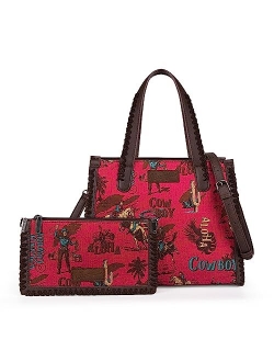 Wrangler Tote Bag for Women Boho Aztec Purses with Signature Guitar Strap Fall Collection