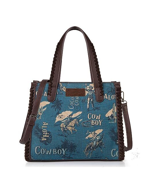 Montana West Wrangler Tote Bag for Women Boho Aztec Purses with Signature Guitar Strap Fall Collection