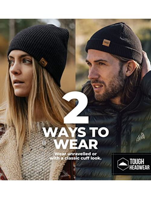 Tough Headwear Winter Beanie Knit Hat for Men & Women - Daily Knit Ribbed Cap - Warm & Soft Stylish Toboggan Skull Caps for Cold Weather