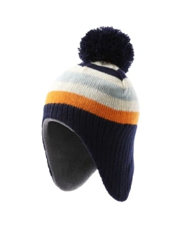 Tough Headwear Boys & Girls Ear Flap Beanie - Fleece Lined Beanie Kids, Toddler Winter Hat, Pom Pom Beanie Toddler Knit Cap